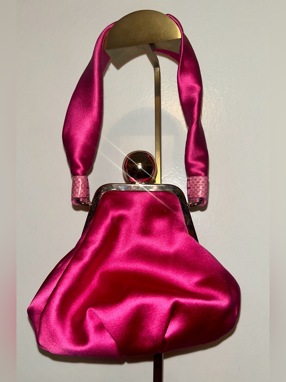 Kate Spade New York Satin Kiss-Lock Frame Pouch Clutch Hot Pink!